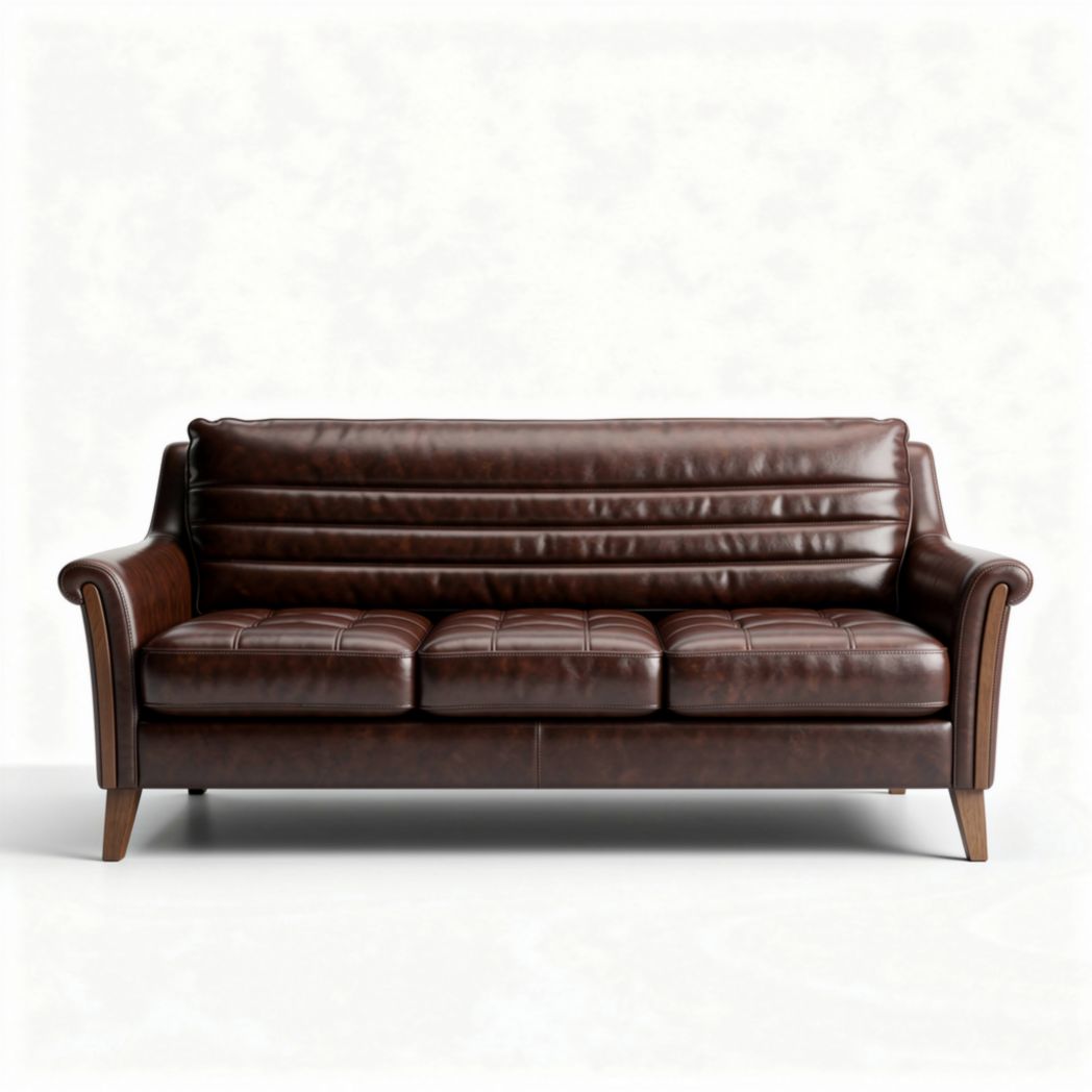 Sofa aus braunem leder mit modernen details und maßen 200 x 90 x 80cm