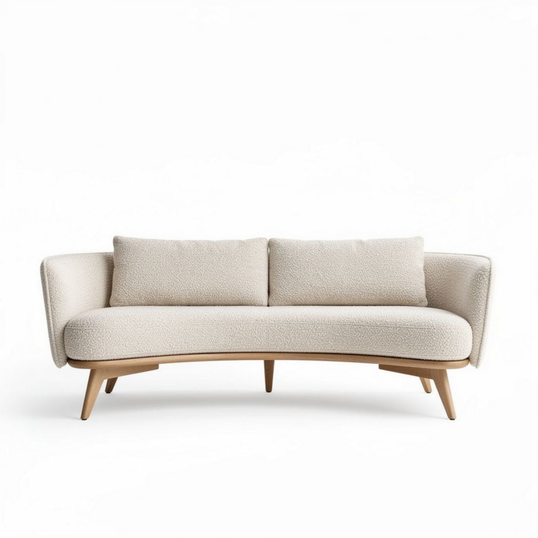 Couch aus hellem stoff mit holzgestell 200 x 90 x 75cm