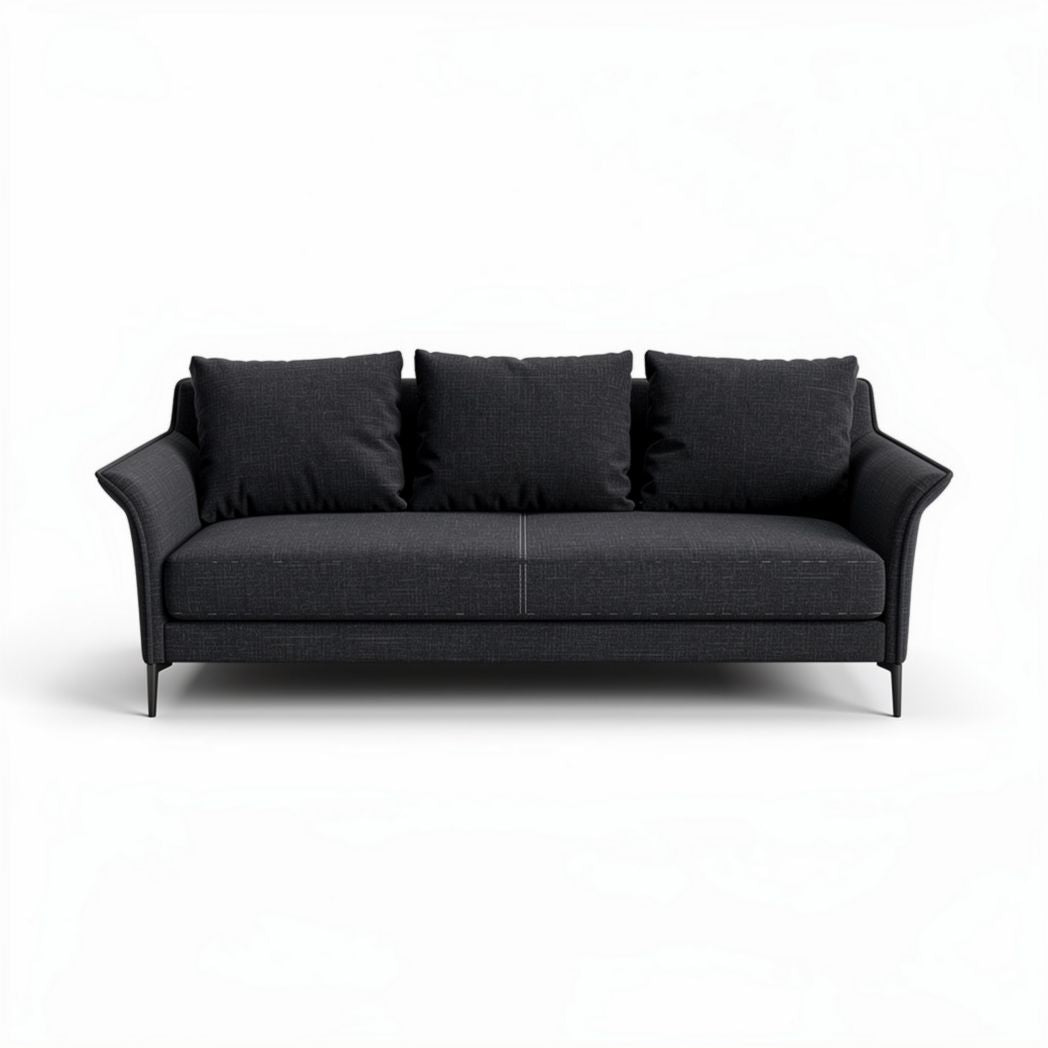 Schwarzes sofa aus stoff mit vier kissen 185 x 85 x 85cm