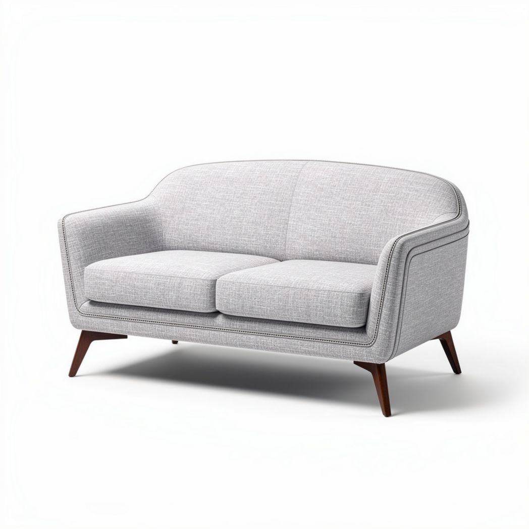 Zwei-Sitzer Sofa aus stoff in grau mit holzbeinen 150 x 80 x 80cm
