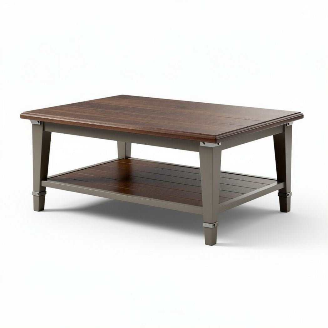 Kaffeetisch aus Holz mit Ablagefläche 120 x 60 x 45cm grau und braun