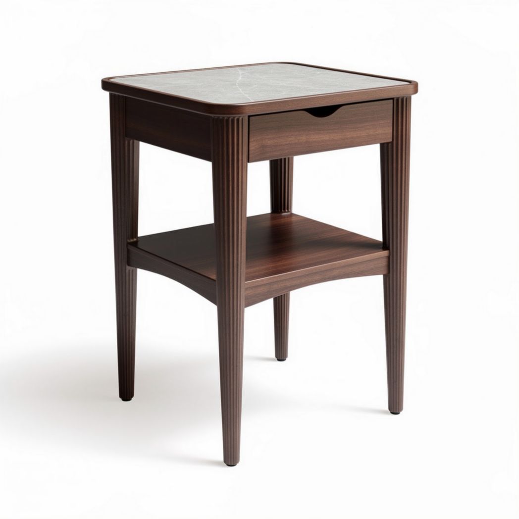 Nachtisch aus holz mit marmorplatte braun 50 x 50 x 60cm