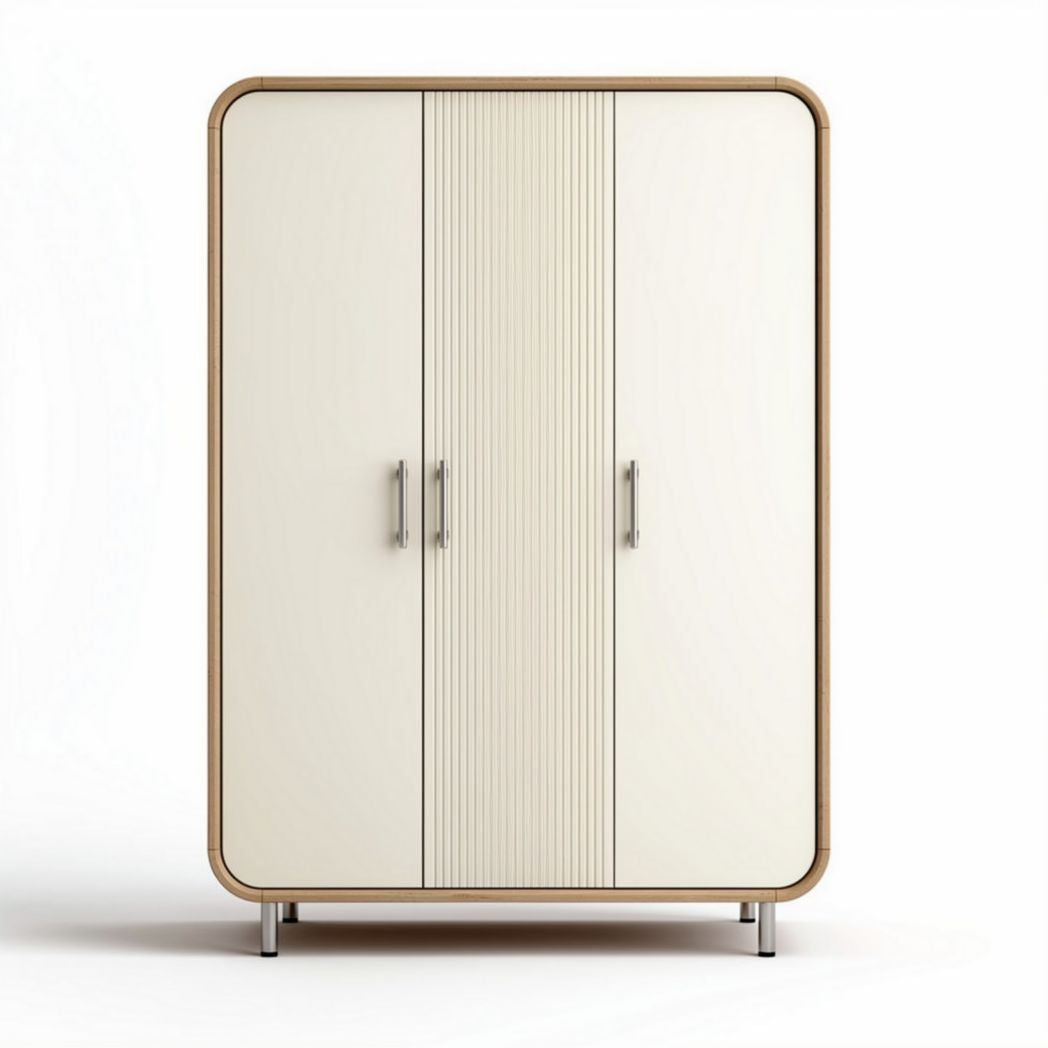 Kleiderschrank mit zwei Türen aus MDF in beige und Holzoptik 150 x 100 x 200cm