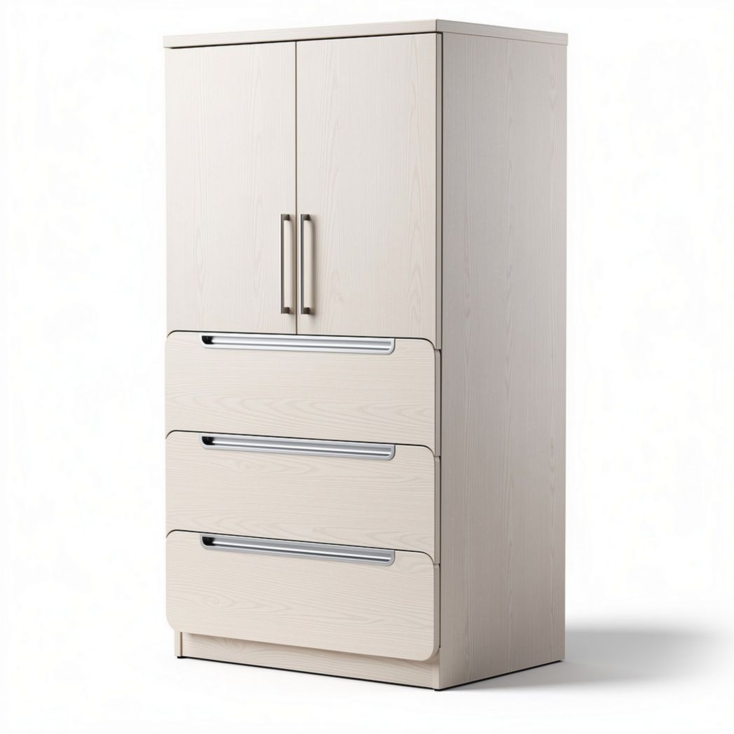 Moderner kleiderschrank mit zwei türen und drei schubladen aus holz 180 x 80 x 40cm in hellgrau
