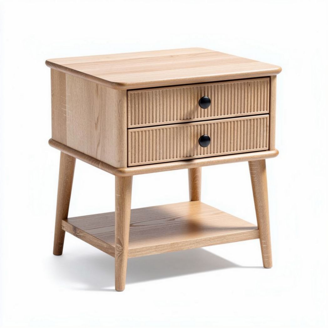 Nachtschrank aus massivem holz mit zwei schubladen und unterregal 40 x 35 x 50cm
